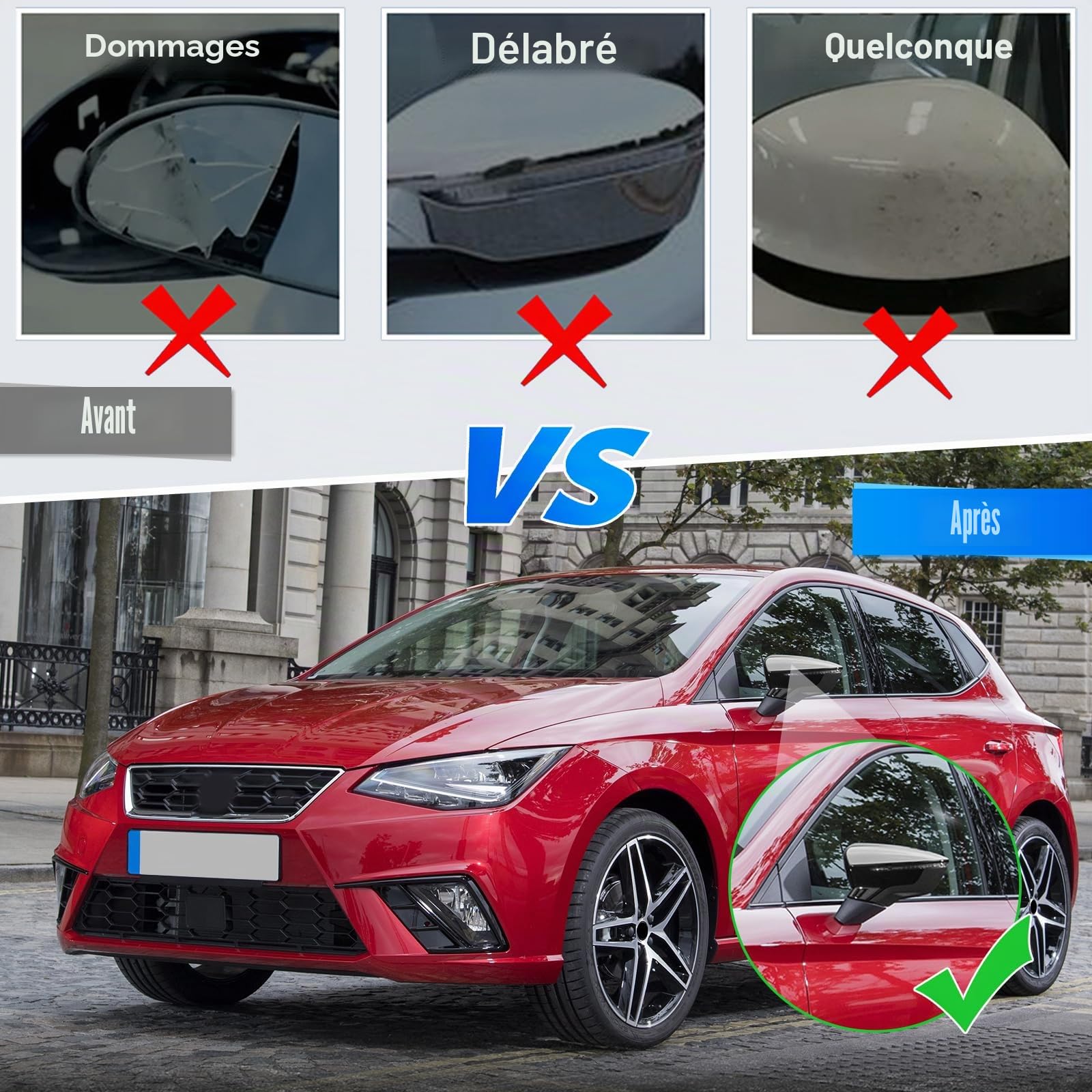 Capuchon de Rétroviseur Compatible avec Seat Ibiza MK5 2017-2020 Leon MK3 5F ST/FR/Cupra 2012-2020 Arona KJ7 2017-2020, Couvercle Capuchon de Rétroviseur Extérieur - 1 Paire Noir