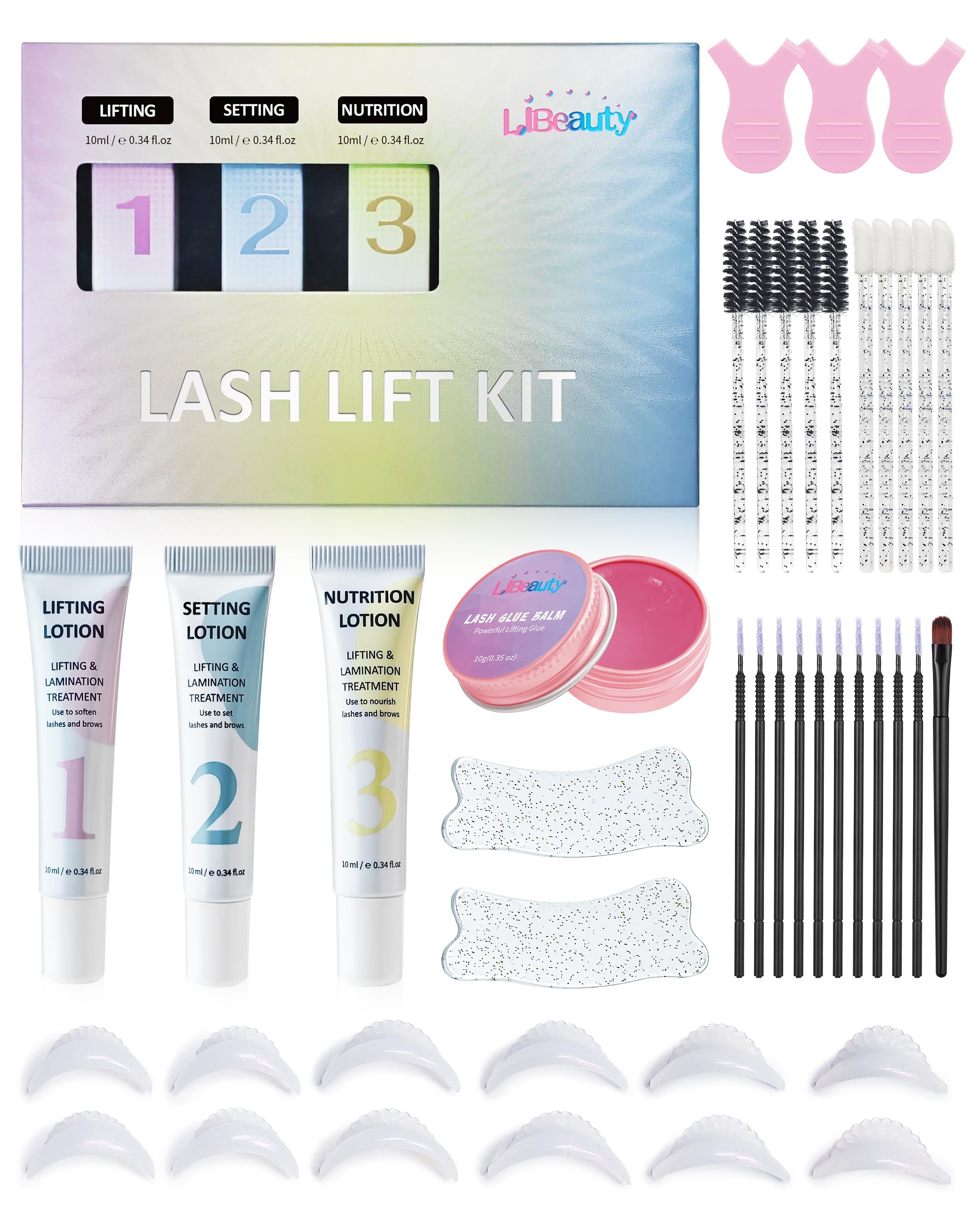 Libeauty Kit Lifting de Pestañas y Laminación de Cejas, Diseño en Tubo para Fácil Aplicación, Control Preciso, Ricci Naturales, Uso en Casa y Salón