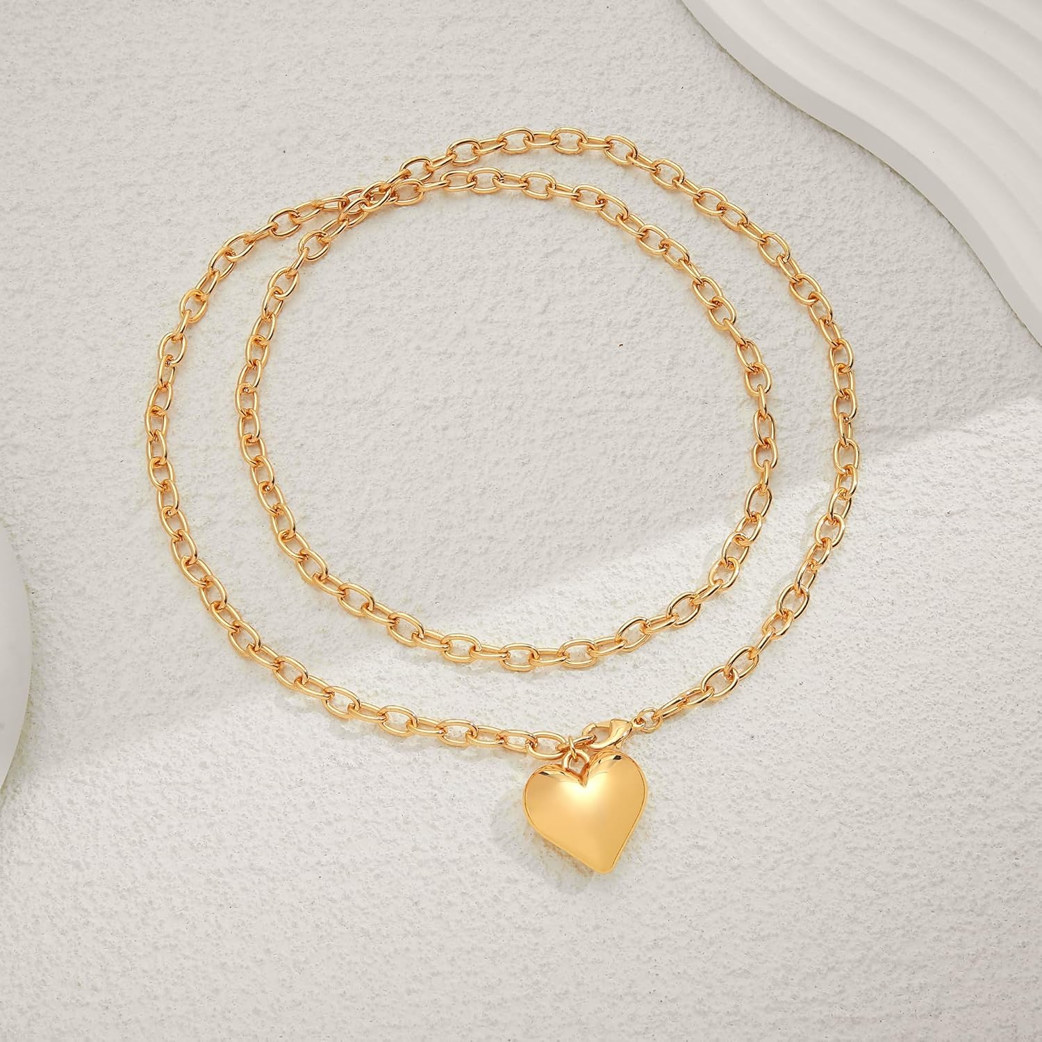 WOWORAMA Gold Chunky Chain Necklace for Women Puffy Heart Pendant Necklace White Gold Thick Chunky Chain Link Necklaces Heart Coin Choker Necklace - Image 3