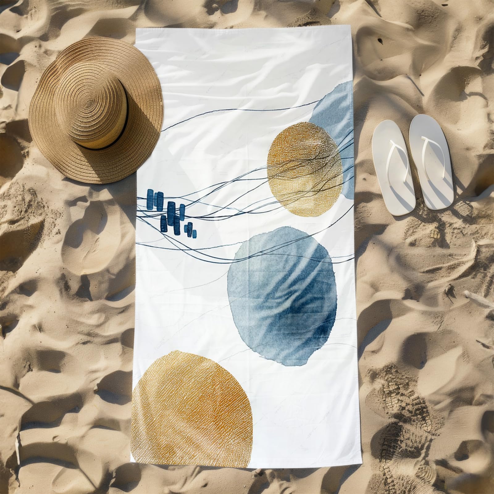 Générique Serviette Microfibre Plage Modèle Or Bleu