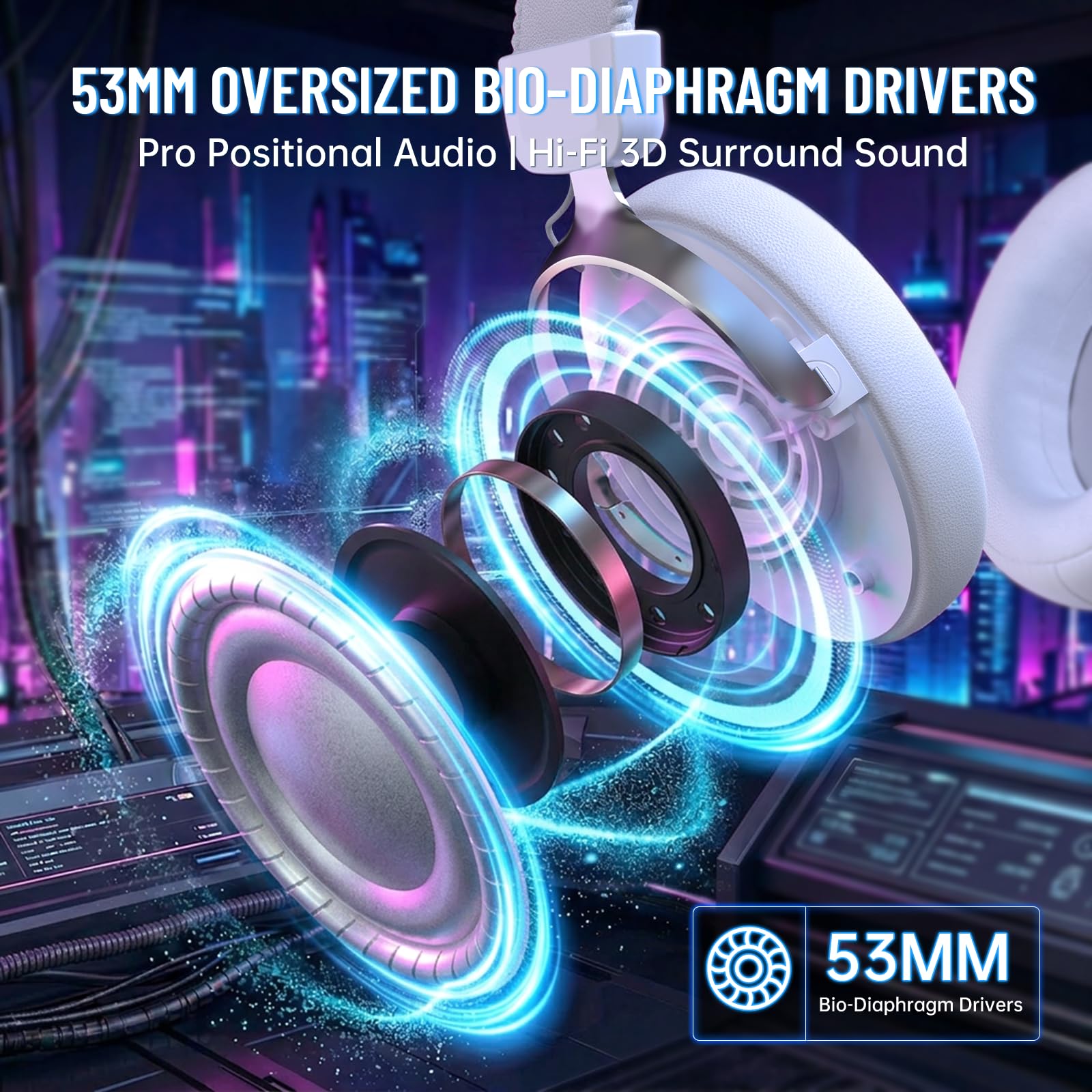 ATTACK SHARK L50PRO kabelloses Gaming-Headset, 7.1-Surround-Sound, EQ-Modi, 53-mm-Treiber, Tri-Mode-Konnektivität, 1100-mAh-Akku, Over-Ear-Headset mit abnehmbarem Mikrofon mit Geräuschunterdrückung