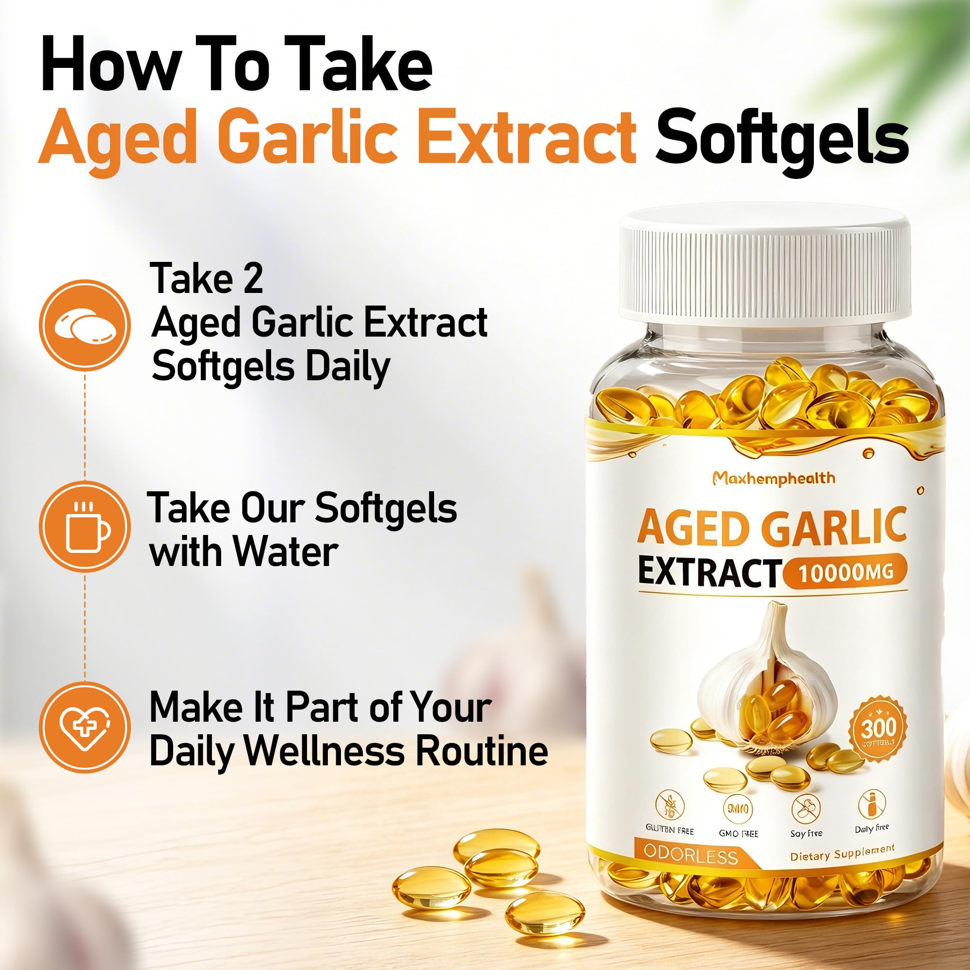 Odorless Aged Garlic Extract - 300 Softgels, Aged Garlic Supplements — Amazon image 6