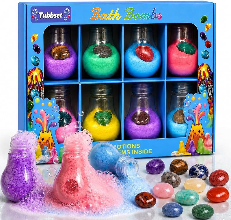 Tubbset Kit de Bombas de Banho Infantil com 8 Frascos e Pedras Naturais