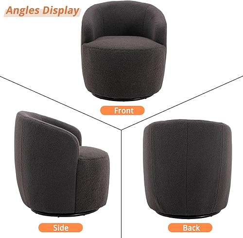 Miniatura 15 de KIVENJAJA Silla giratoria de barril tapizada de tela de peluche, moderna silla redonda con brazos, sillón pequeño giratorio de 360 grados para Azul