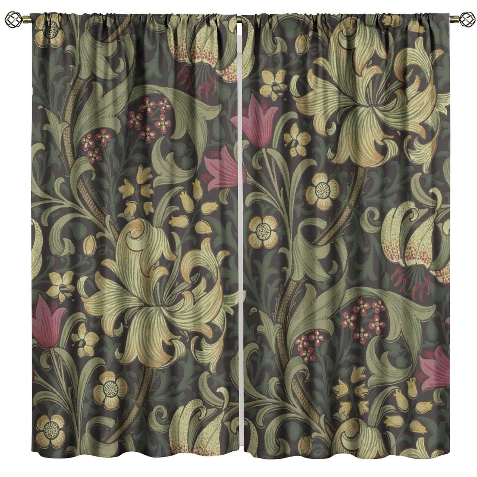 GoDazzling Vintage Flower Blackout Window Curtains, William Morris Style Art Floral Rustic Plant Wildflower Window Drapes, for Living Room Bedroom 21(