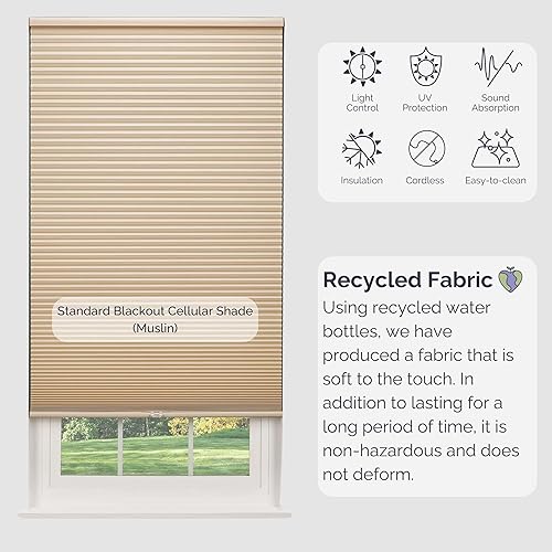 Miniatura 5 de Linen Avenue Persiana celular opaca estándar inalámbrica de 26 12 pulgadas de ancho x 84 pulgadas de alto, muselina