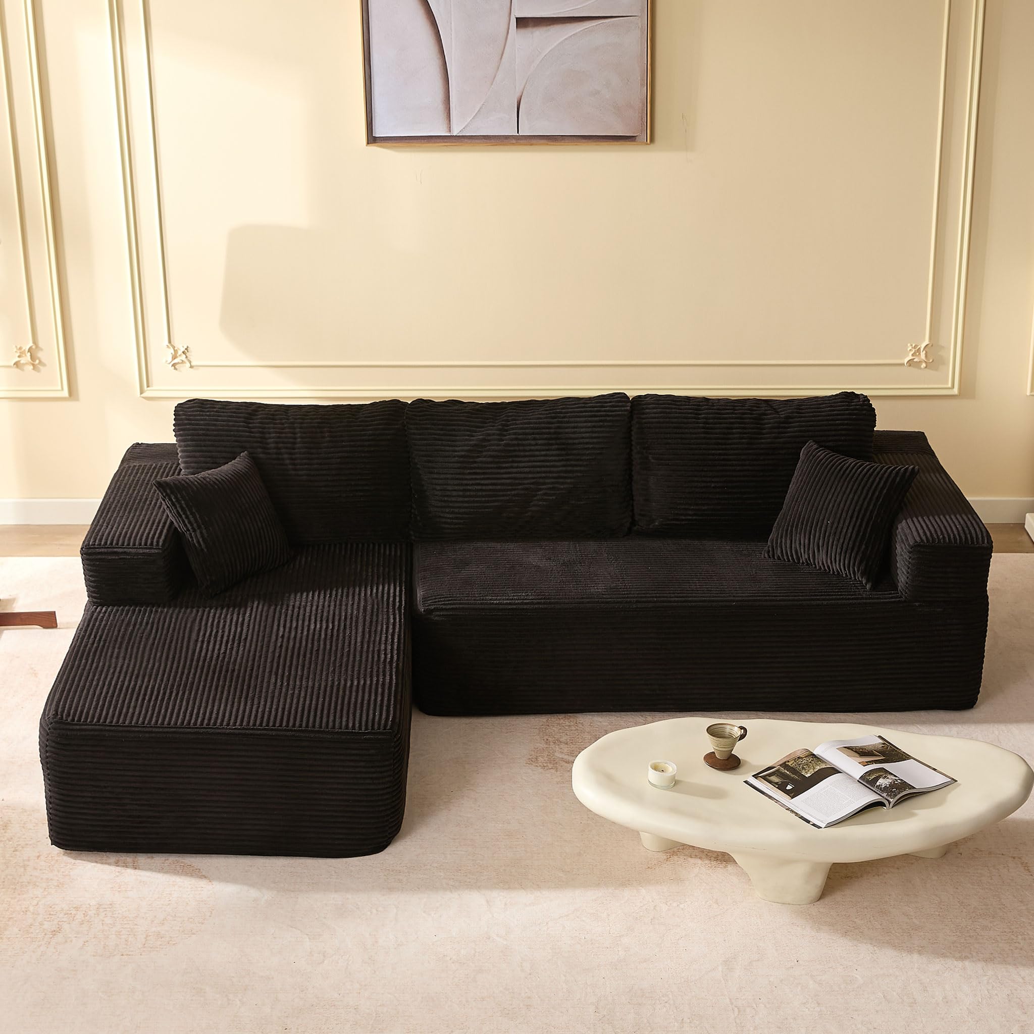 Afuson 107" Boneless Couch with Deep Seat, Modular Sectional Sofa, Cloud Sectional Couch for Living Room, No Assembly Required, Corduroy, L-Shape Left