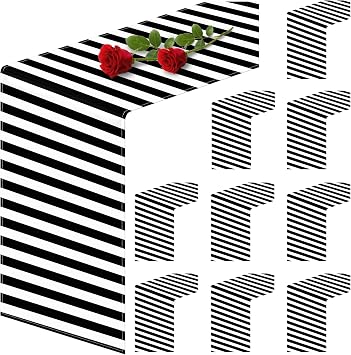 10 Pack Black and White Horizontal Striped Table Runner 12 x 72 Inch
