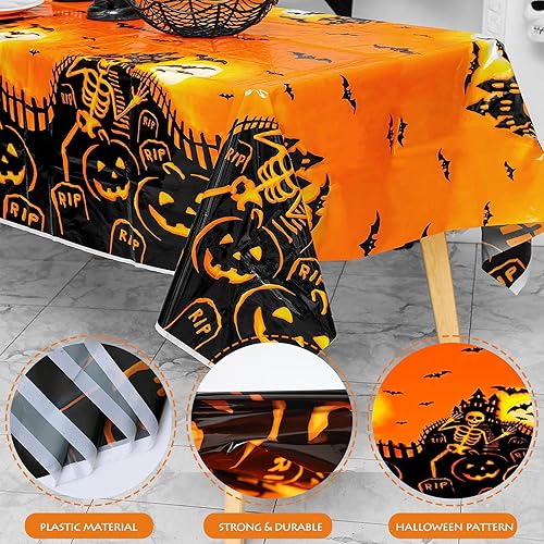 Miniatura 2 de CAKKA Mantel de Halloween, paquete de 2 manteles desechables de 54 x 108 pulgadas, manteles rectangulares de plástico para suministros de decoración