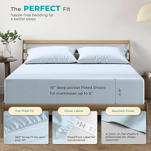 Miniatura 4 de THREAD SPREAD Sábanas 100% de algodón egipcio, tamaño King dividido de 800 hilos, sábanas de 5 piezas para cama ajustable, sábanas de algodón tejido