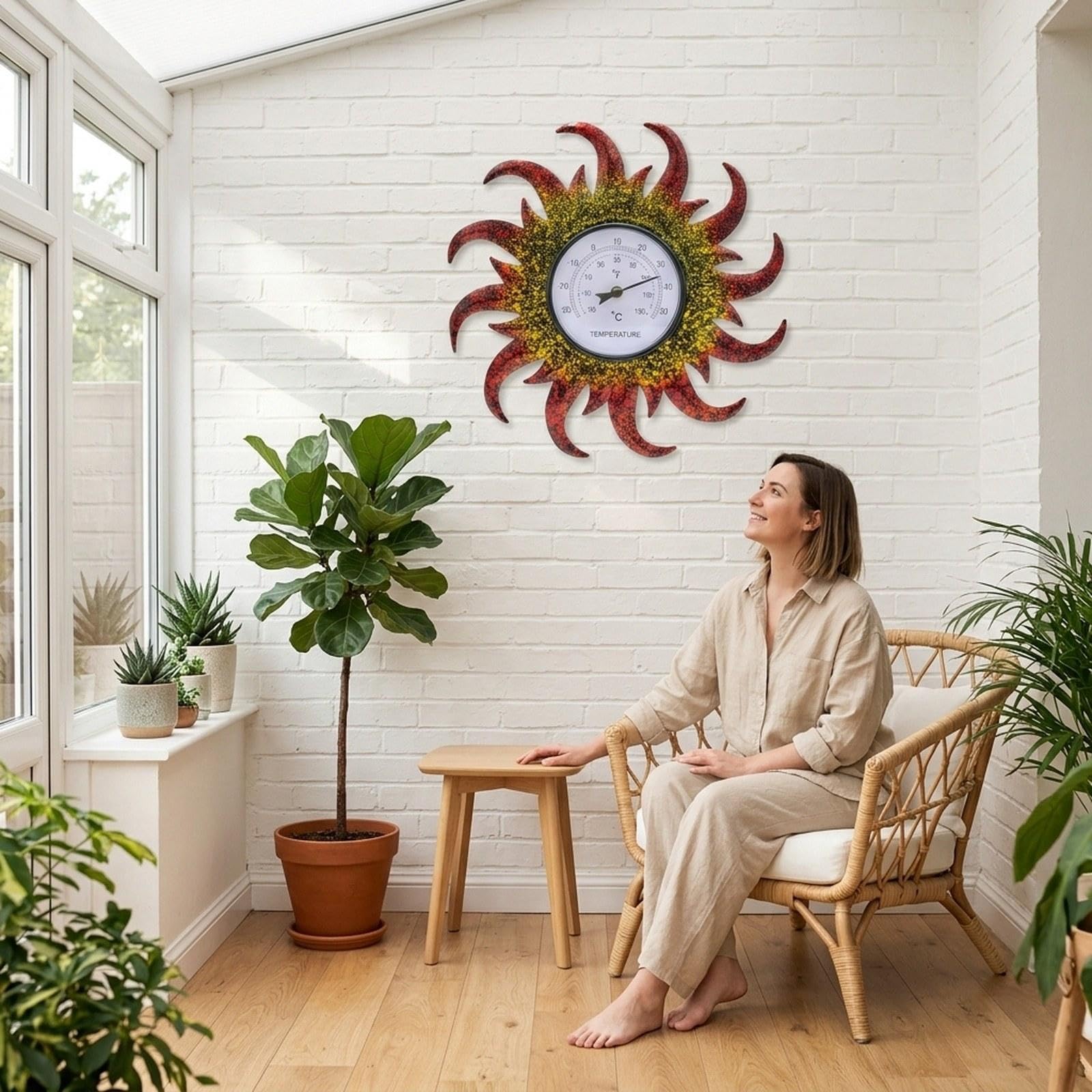 Termometro da esterno decorativo in metallo, regalo impermeabile, ornamento a forma di girasole, termometro da parete per, giardino, balcone, B