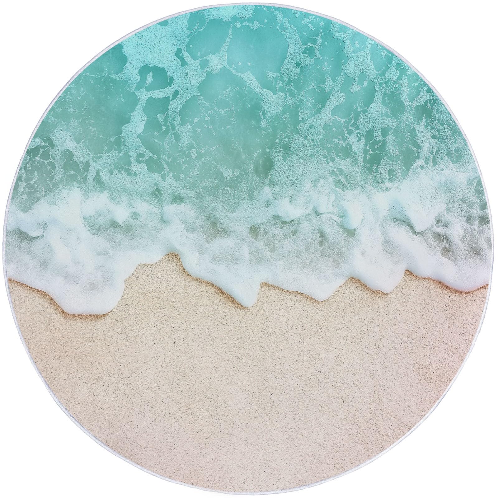 Weich Teppich Rund 120 cm Meer Wellen Strand, Waschbar rutschfest Wohnzimmerteppich Robuster Flauschiger Rund Teppiche Blau Bedruckt Teppich Für Küchen Esszimmer Schlafzimmer