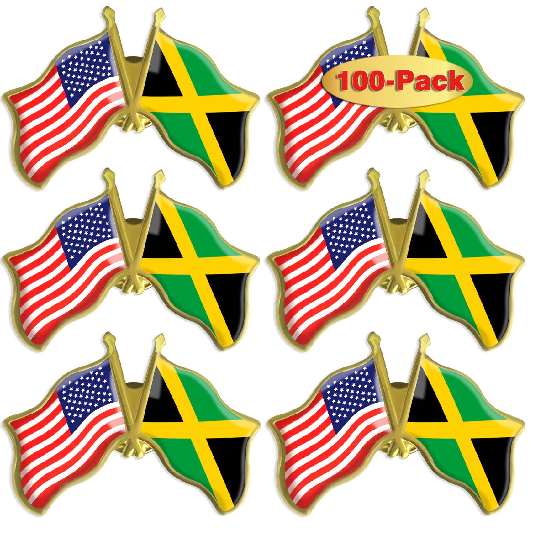 Confezione da 6/12/50/100 spille per bandiera dell'amicizia della Giamaica americana, 3,8 cm
