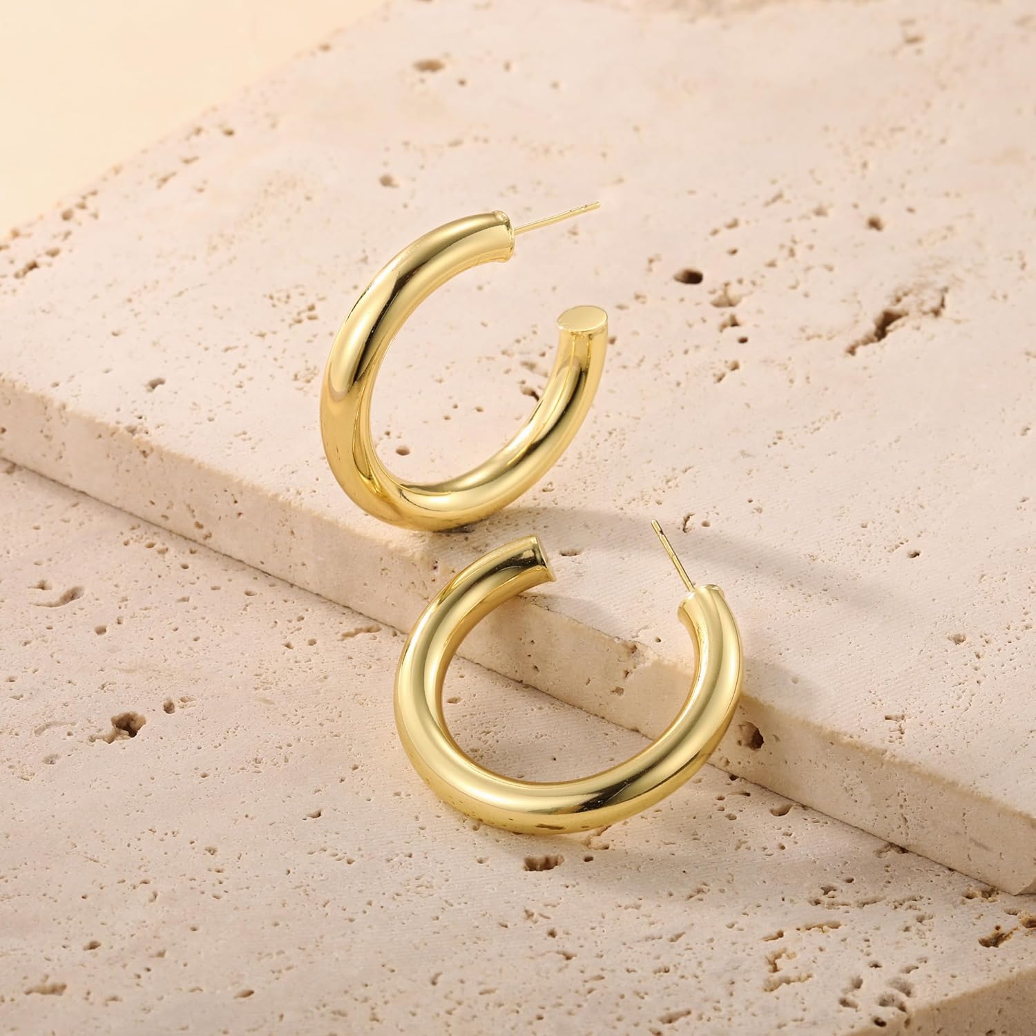 Chunky Gold Hoop Earrings: 14K Gold Plated, Non Tarnish, Lightweight, Open Tube Design, Hypoallergenic, Trendy Minimalist, 20/30/35/40/45/50MM - Image 8