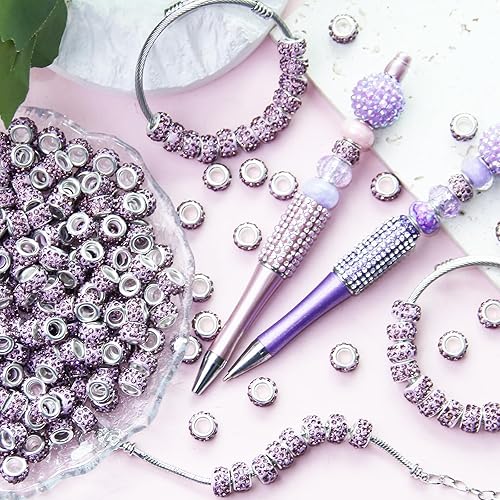 Vista 91 de 200 cuentas europeas de agujero grande – Mixcolor Lampwork Rhinestone Craft Beads para bricolaje pulseras joyería fabricación