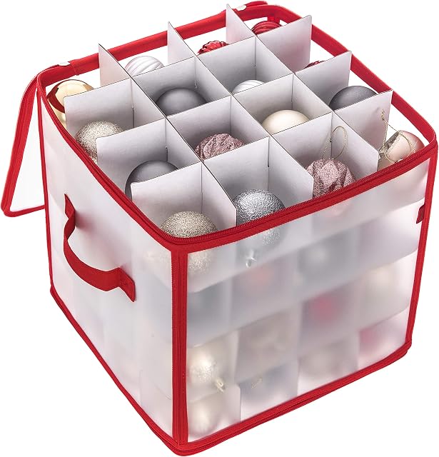 FiNeWaY CHRISTMAS TREE 64 BAUBLE DECORATIONS HOLDER LARGE PLASTIC STORAGE BAG BOX XMAS (Red)