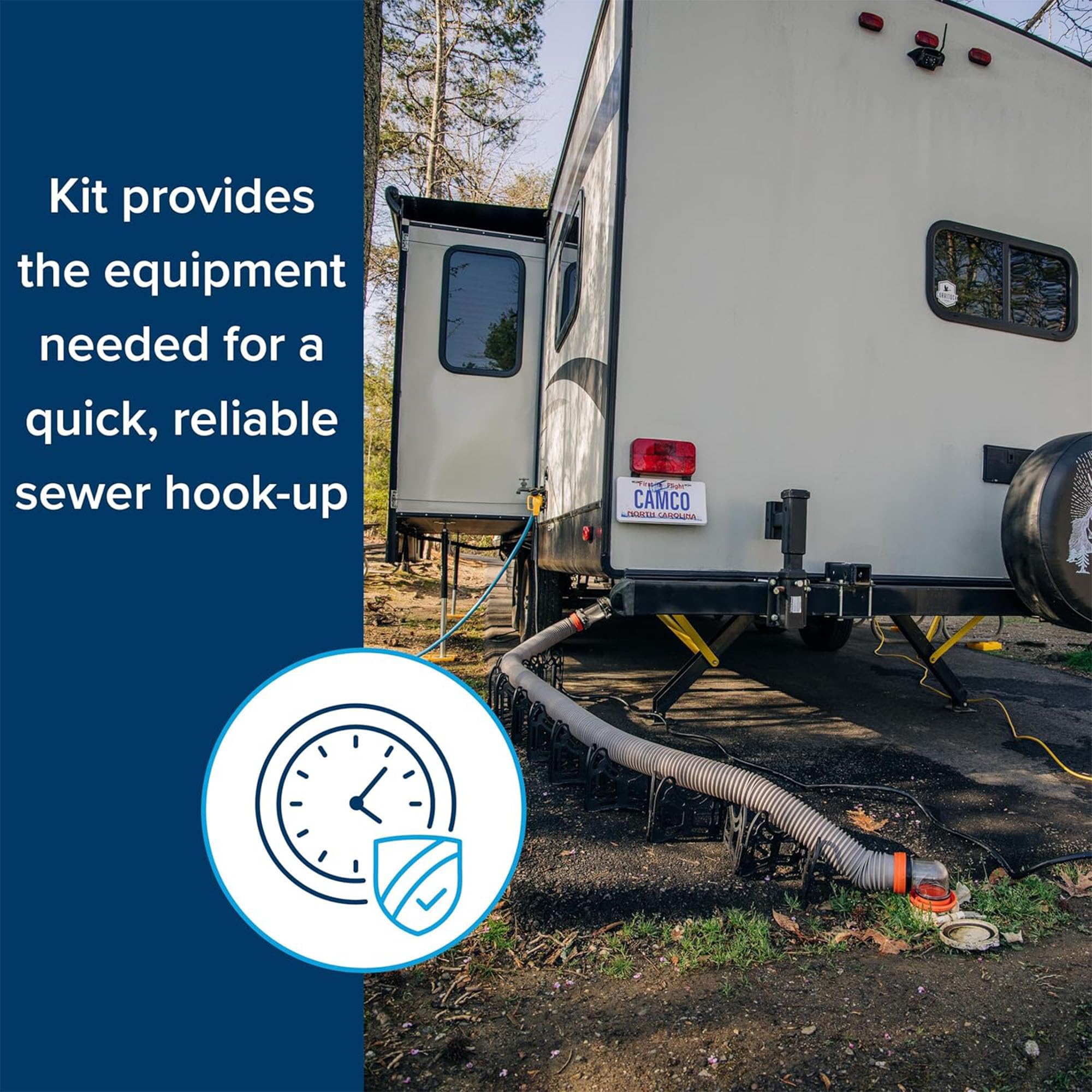 Camco Rhino X - Kit de manguera de alcantarillado para caravana/caravana, (2) mangueras sépticas resistentes de 10 pies - Diseñado para mantener la forma y permanecer en su lugar - Incluye adaptador 4
