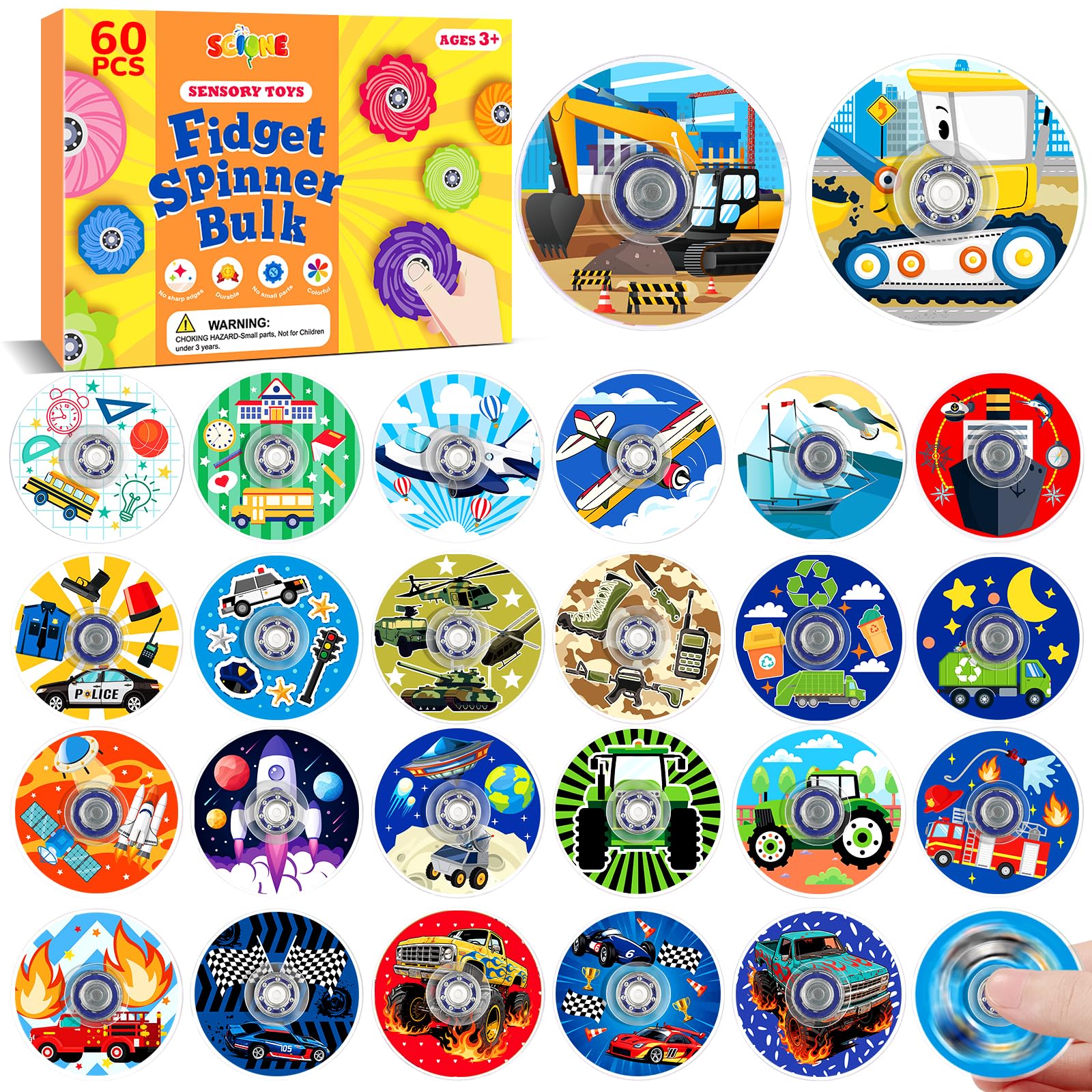 SCIONE 60 Pcs Vehicle Fidget Spinners Christmas Stocking Fillers Kids