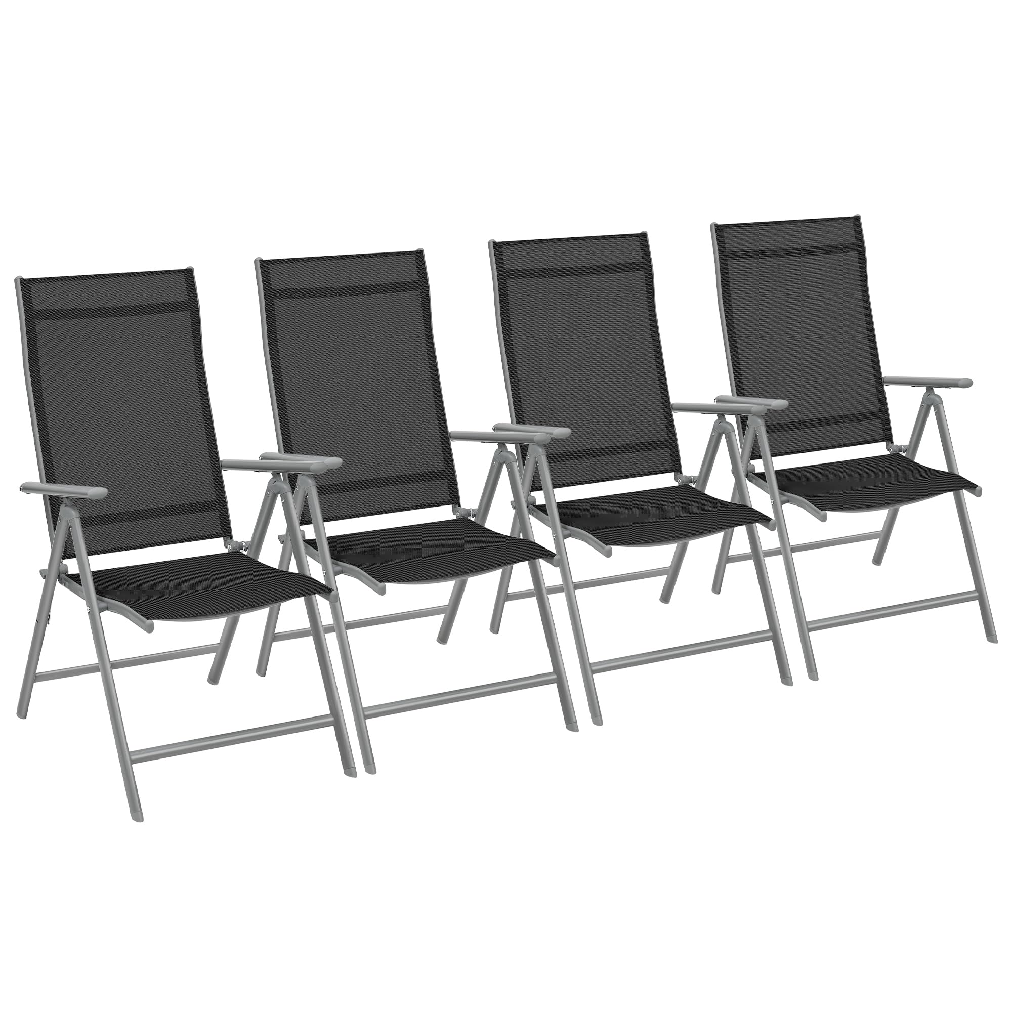 SONGMICS Gartenstuhl, faltbar, 4 Stück, Sitz, für den Außenbereich, Metallrahmen, Rückenlehne in 8 Positionen verstellbar, Tragfähigkeit 150 kg, Schwarz, GCB30BK