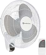 Comfort Zone 16-inch Wall Mount Fan with Remote Control, Quiet 3-Speed Operation, Timer, Adjustable Tilt – Ideal for Bedroom, Home, Gym & Office