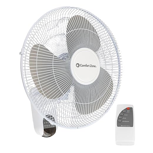 Comfort Zone 16-inch Wall Mount Fan with Remote Control, Quiet 3-Speed Operation, Timer, Adjustable Tilt – Ideal for Bedroom, Home, Gym & Office
