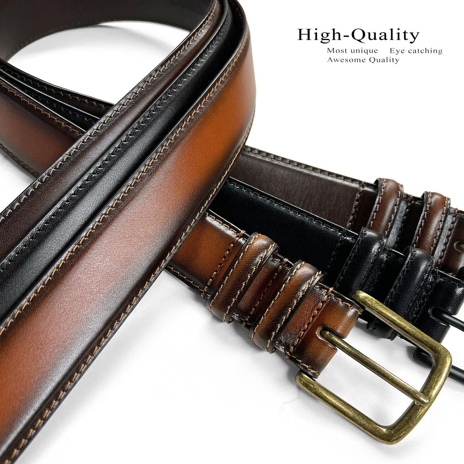 Men's Oil-Tanned Genuine Leather Dress Classic Belt 1-1/8"(30mm) or 1-3/8"(35mm) Wide One Piece Dress Belt image 3