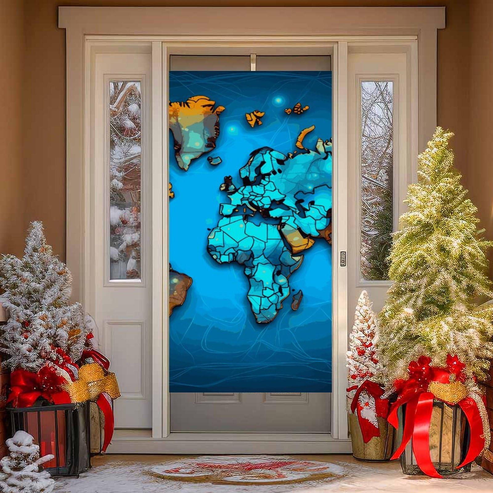 NTVOWPZO World Map Door Curtains for Doorway Privacy Dividers Door Banner Blackout Curtains Fabric Door Window Curtain for Home Bedroom Kitchen Decor 35.4x70.9 in Decorative Banner