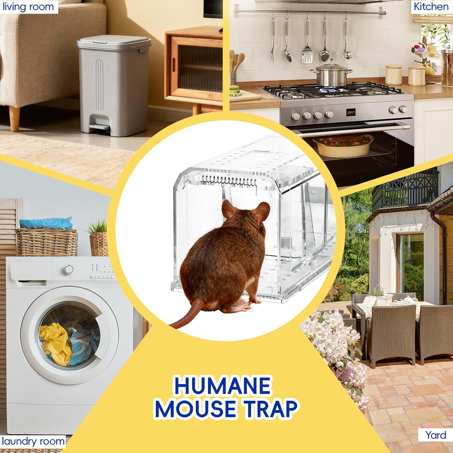 Humane Mouse Trap,4 PCS No Kill Mouse Traps for Indoor & Outdoor - Reusable Live Trap for Catch and Release, Safe & Easy Bucket Mouse Trap Lid Design, Pet Friendly Trampas para Ratones,Easy to Use