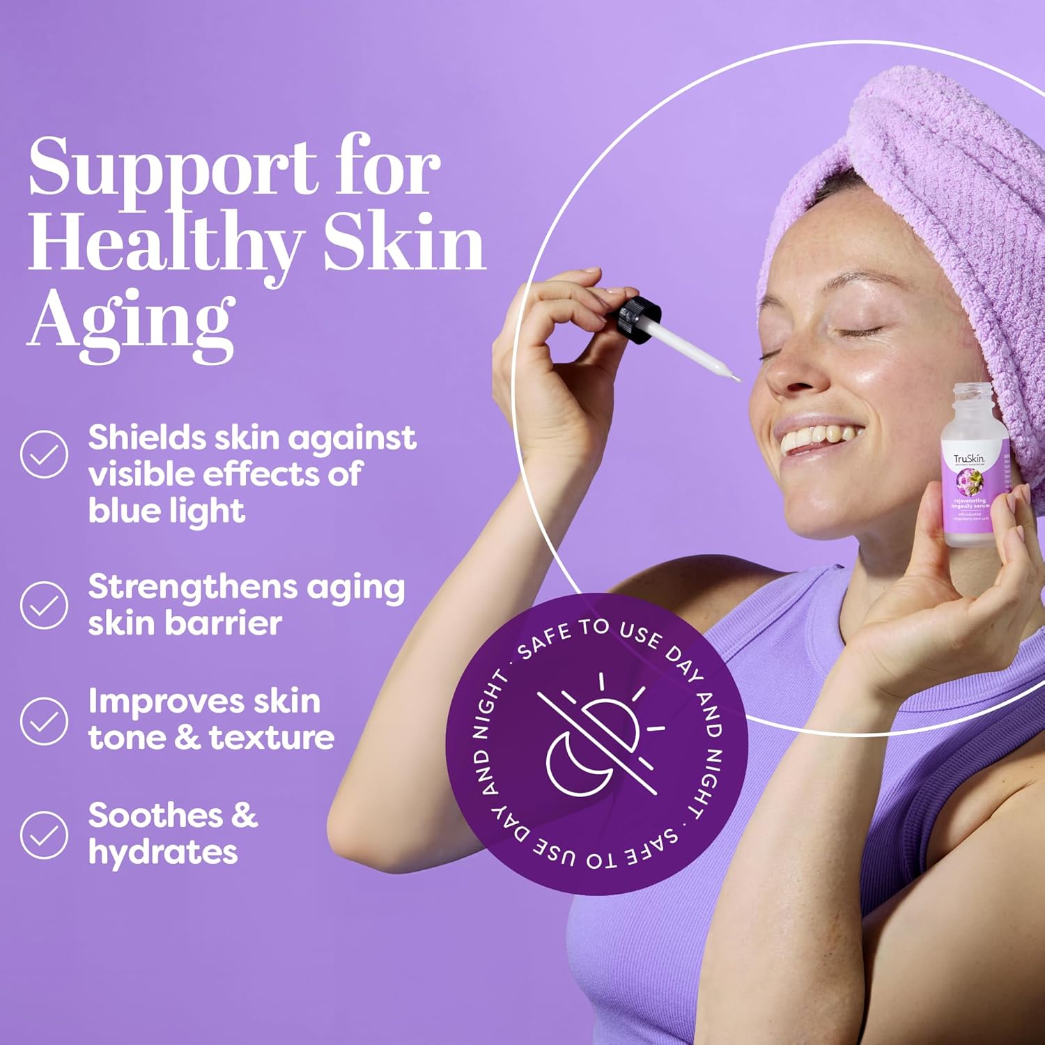 TruSkin Longevity Bakuchiol Serum – Rejuvenating Face Serum with Lingonberry Stem Cells & Snow Algae – Healthy Aging Gentle Retinol Alternative – Improves Appearance of Wrinkles, 1 fl oz - Image 2