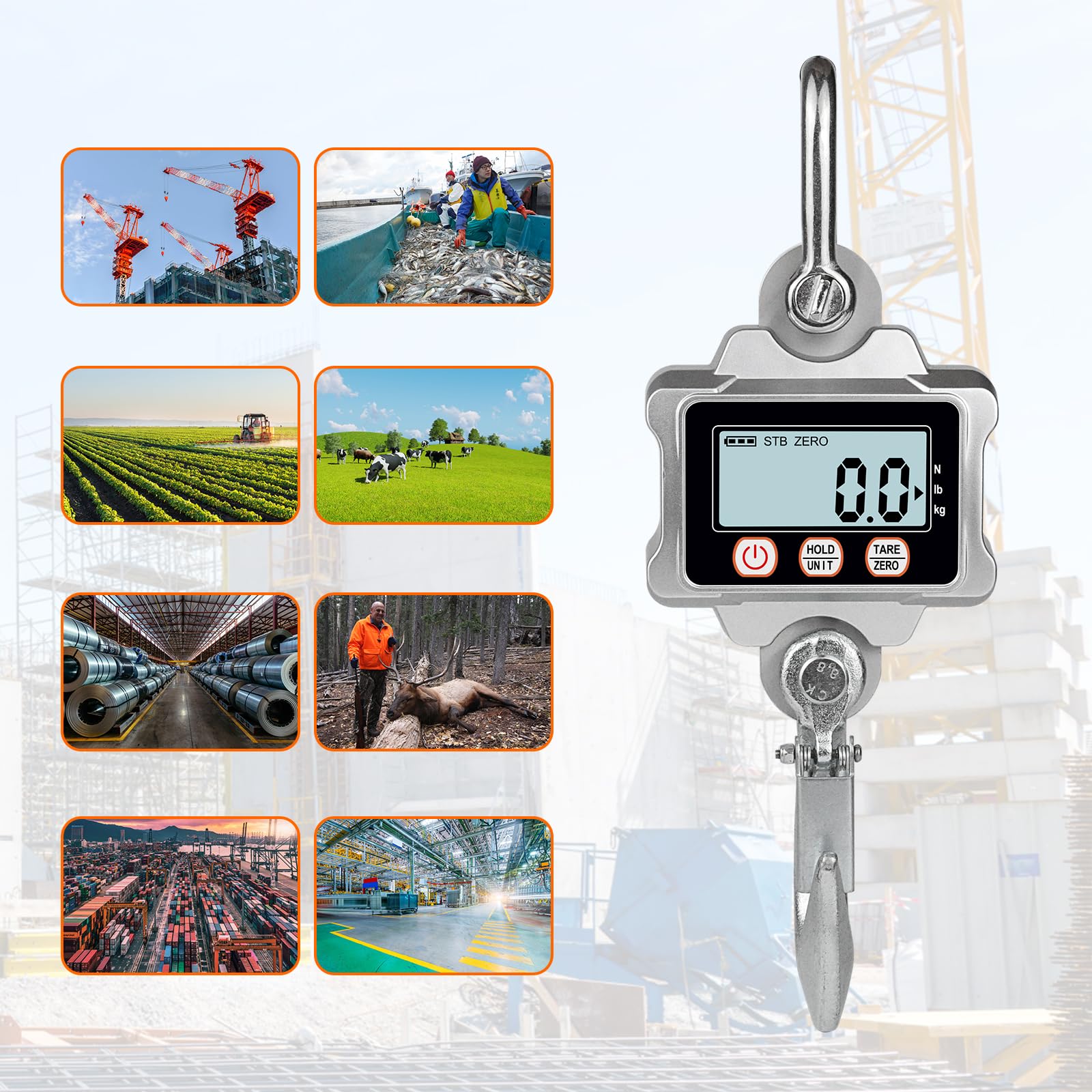 Hyindoor Kranwaage 1000kg Elektronische Digitale Hängewaage 1T Heavy Duty Crane Scale Industrie Kranwaage mit LCD Bildschirm