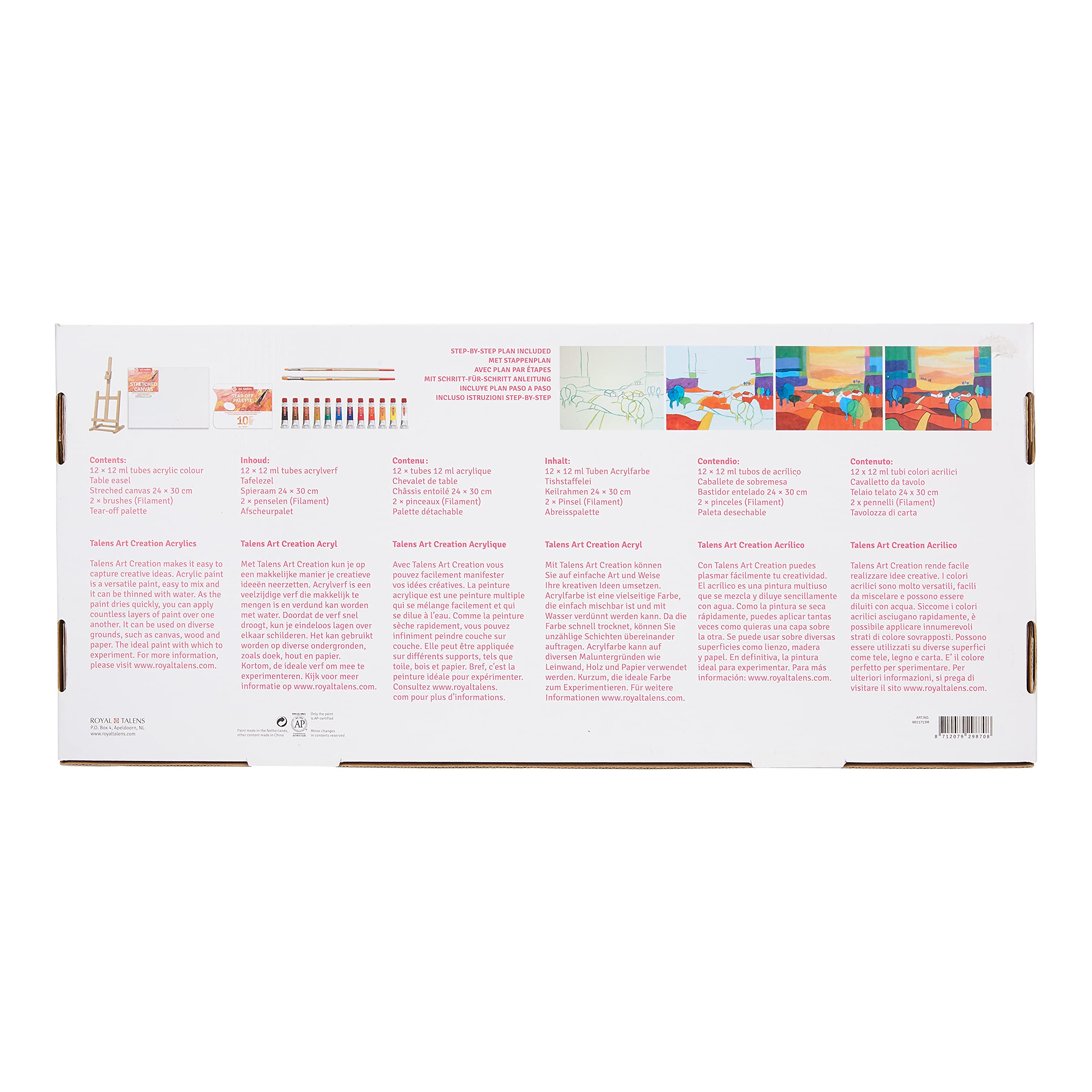 Talens Art Creation Set de peinture acrylique pour débutants avec 12 couleurs (tubes de 12 ml), pinceaux, palette, toile et chevalet | Peinture pour adulte