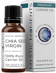 Mystic Moments | Chia Seed Virgin Carrier Oil - 10ml - Pure &amp; Natural Oil Perfect for Hair, Face, Nails, Aromatherapy, Massage and Oil Dilution Vegan GMO Free