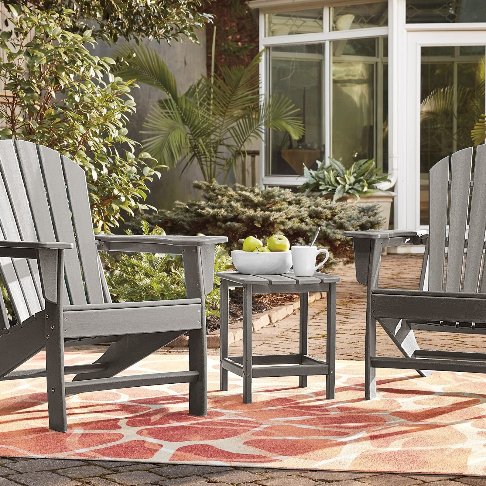 RELAX4LIFE Tavolo da Giardino, Set di 2 Tavolini Laterali in HDPE Resistente alle Intemperie, Tavolino Piccolo per Esterno, Balcone, Terrazza, Bordo Piscina e Cortile, Portata 91kg, 48×37×46cm