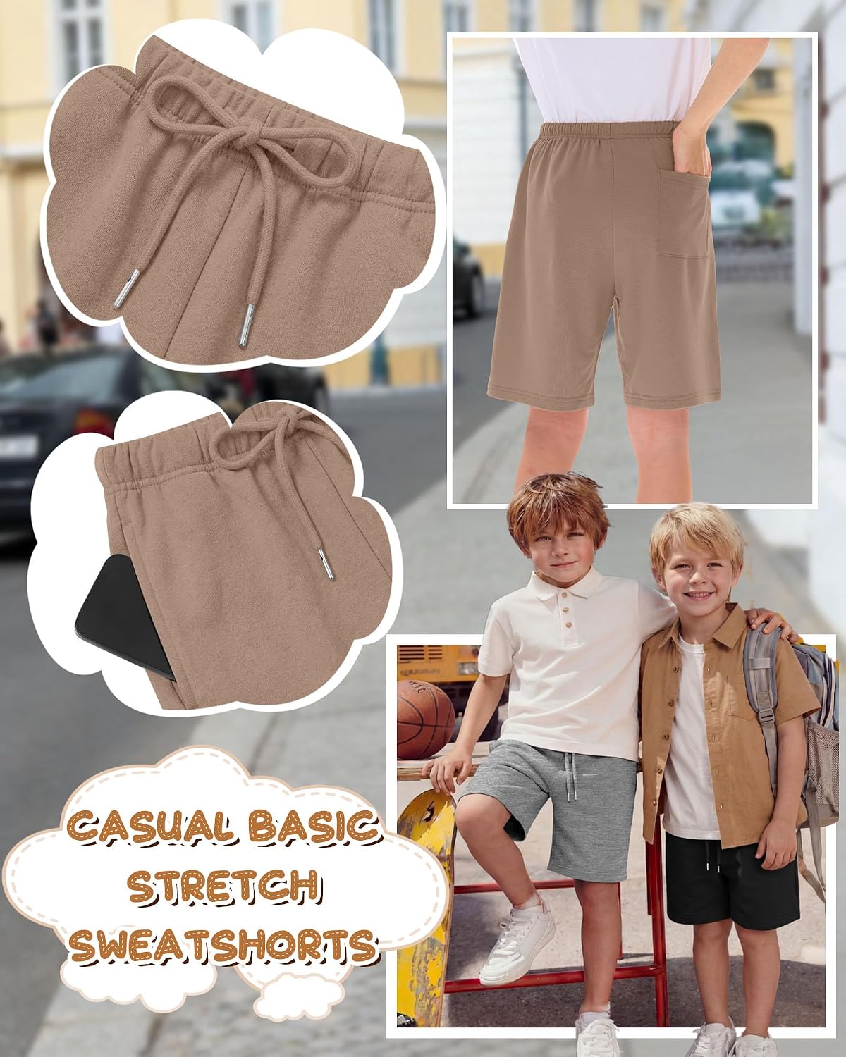 3 Pack Boys Shorts Kids Baggy Sweat Shorts Teen Boy Athletic Casual Summer Clothes with Pockets 6-14 Years