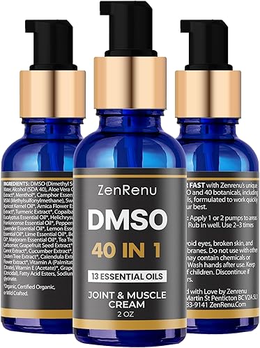 Zenrenu DMSO Crema para comodidad muscular y articular, fórmula 40 en 1 con 13 aceites esenciales, árnica, aloe vera y MSM, tópico de rápida