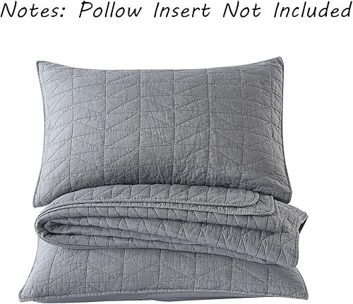 Miniatura 7 de HORIMOTE HOME Juego de edredón tamaño King, edredón gris rústico lavado a la piedra con patrón clásico de costuras triangulares, colcha acolchada