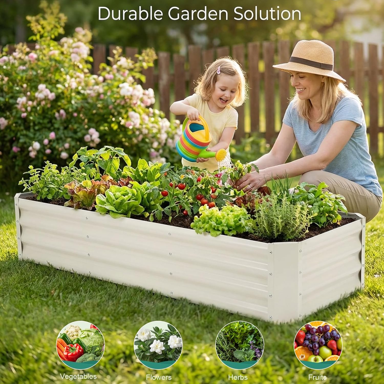 Galvanized Raised Garden Bed - 6x2x1ft (2Packs) Metal Garden Planter Box Outdoor | Steel Raised Bed Kit with Bracing Rods, Gloves for Gardening Vegetables Fruits and Flowers (White)