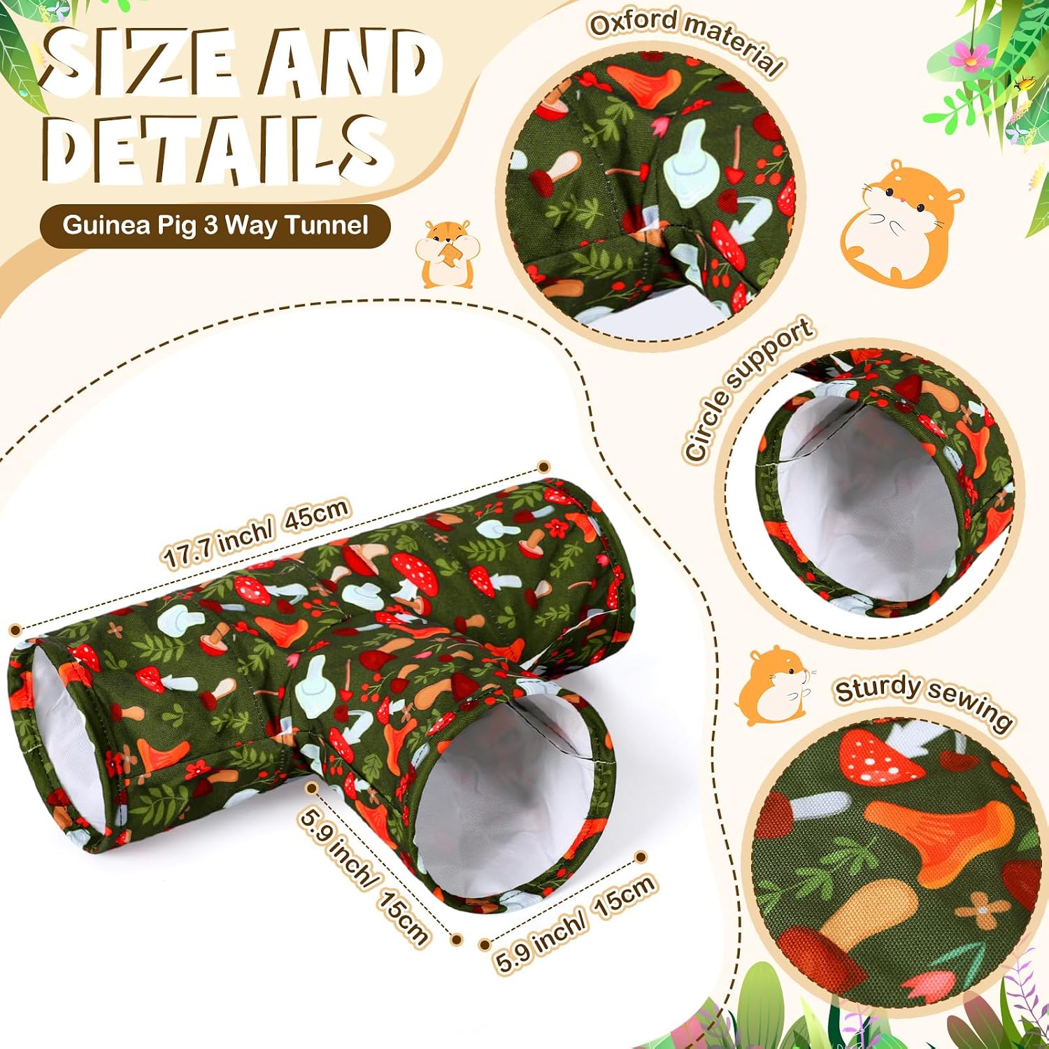 AceOrbit 3 Pcs Guinea Pig Tunnel Set 3 Way Tunnel Guinea Hamster Hideout Bed with Curtains Mat Washable Nest Cage Accessories for Plush Small Animals Rat Hamster Bunny Ferret Chinchilla