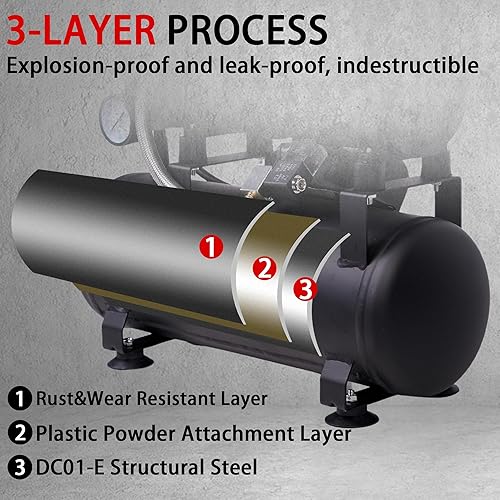 Miniatura 4 de MZB - Compresor de aire ultra silencioso de 2.4 galones, 110 V60 Hz, 1.0 HP 5.65 CFM, tanques de acero MAX 115PSI, sin aceite, 68 dB, compresor de