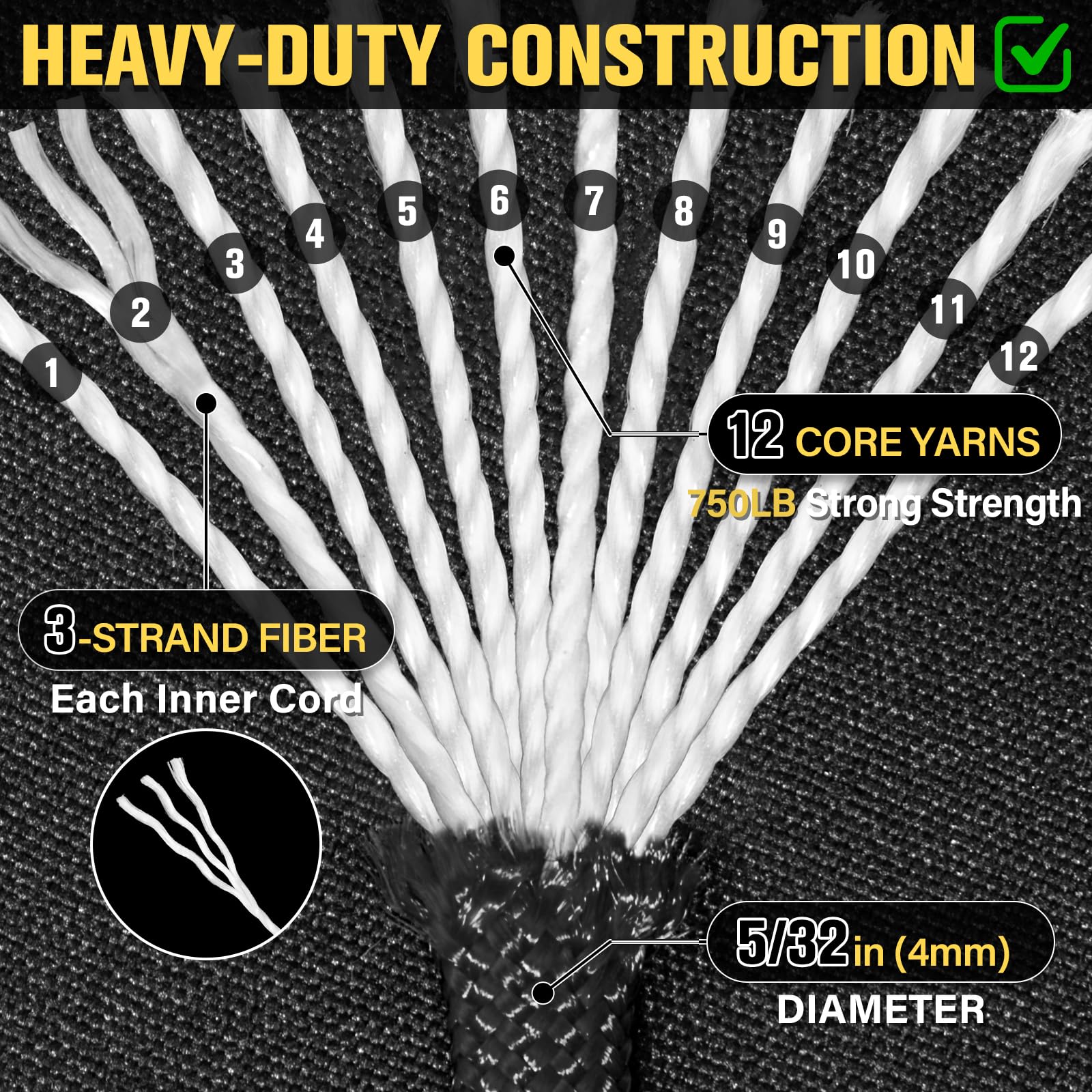 Cuerda de paracaídas de 750 libras - 500 pies 0.15 pulgadas, cuerda de paracaídas de 4 mm, 12 hebras para cuerda, cuerda de carrete resistente para supervivencia, equipo de camping, pulsera