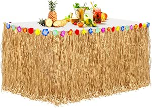 Aodaer Thickened Hawaiian Luau Table Skirt - 9ft X 29.5in With Hibiscus, Straw Yellow (400g) - View #10