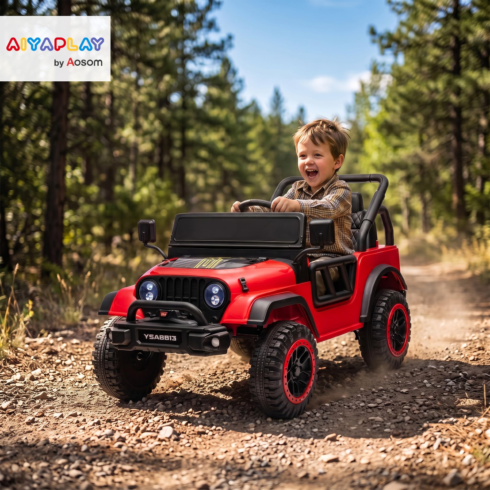 AIYAPLAY Macchina Elettrica per Bambini Fuoristrada 12V Telecomando, Rosso