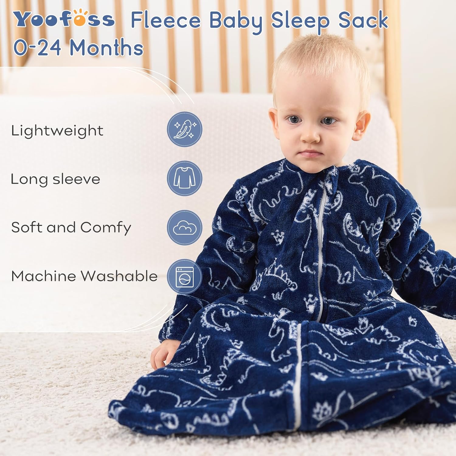 Yoofoss Baby Sleep Sack 18-24 Months, Long Sleeve Sleep Sack 1.5 Tog, Fleece Baby Wearable Blanket with 2-Way Zipper, Soft Warm - Image 2