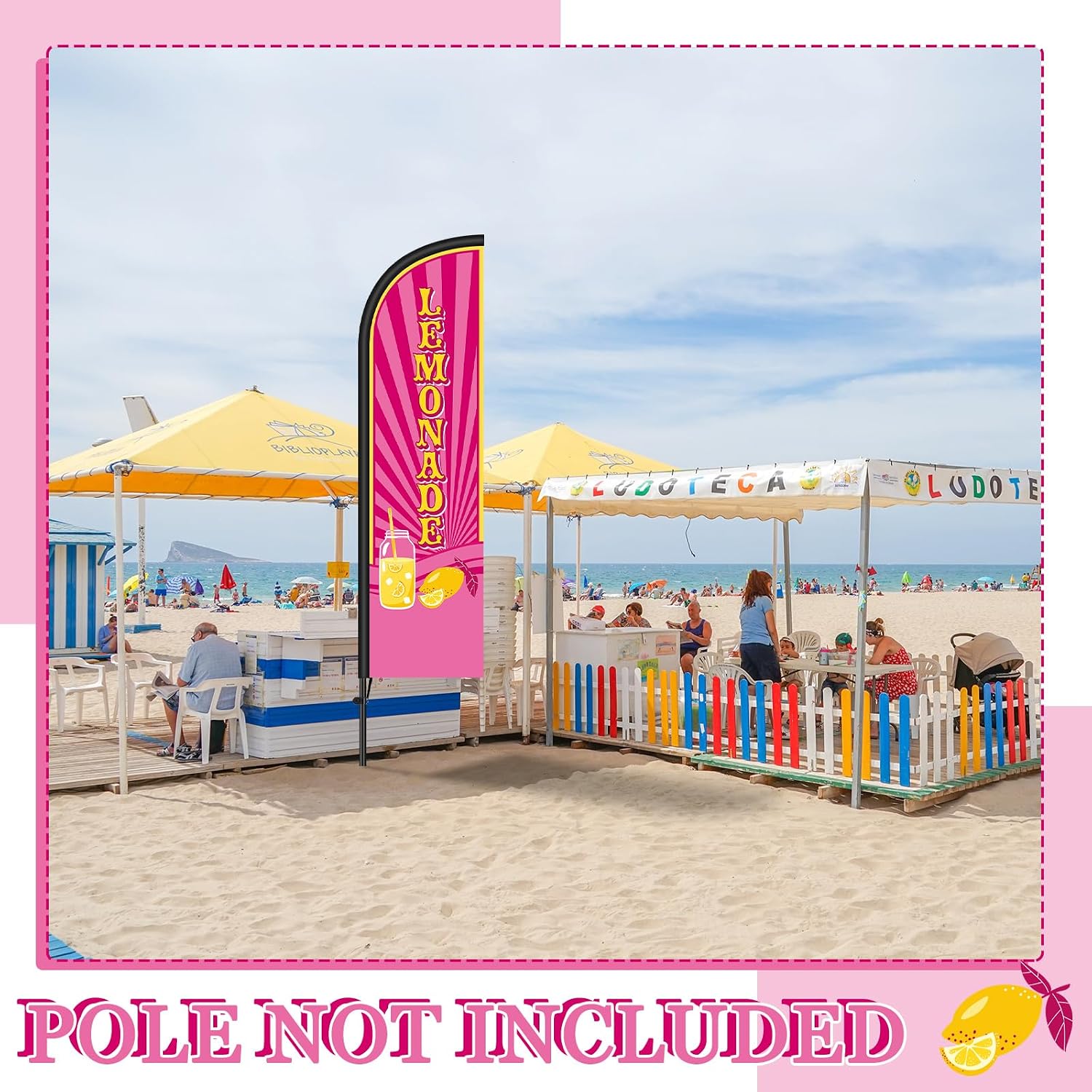Remagr 2 Pcs Lemonade Sign Feather Flag for Business 12 x 2.5ft Windless Lemonade Banner Swooper Flag for Summer Outdoor Business Food Advertising, Pole Not Included(Pink)