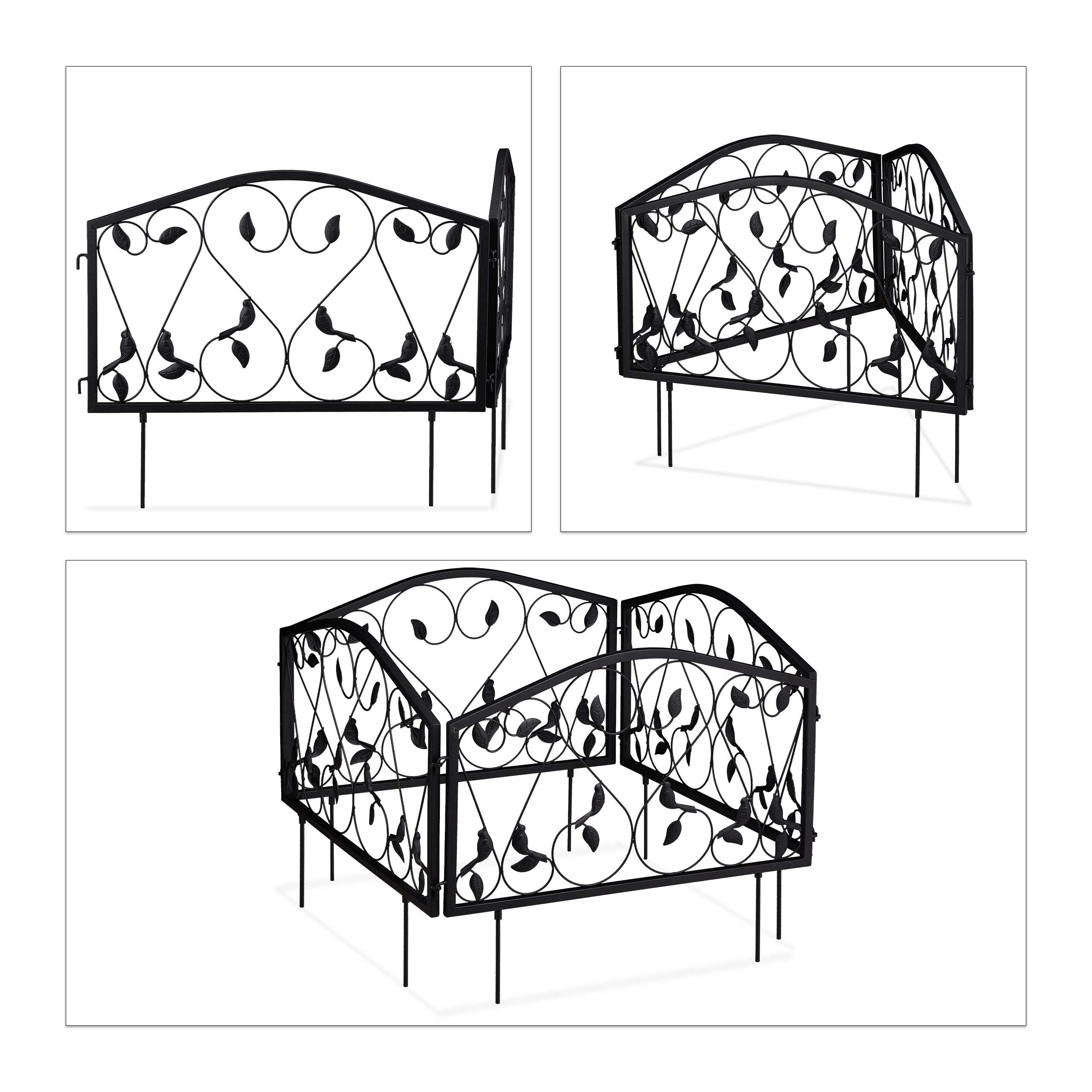 Relaxdays Recinzione da Giardino, Set 4 Pareti per Sentieri, Bordure per Aiuole Ferro Design a Foglie, 33x225 cm, Nero