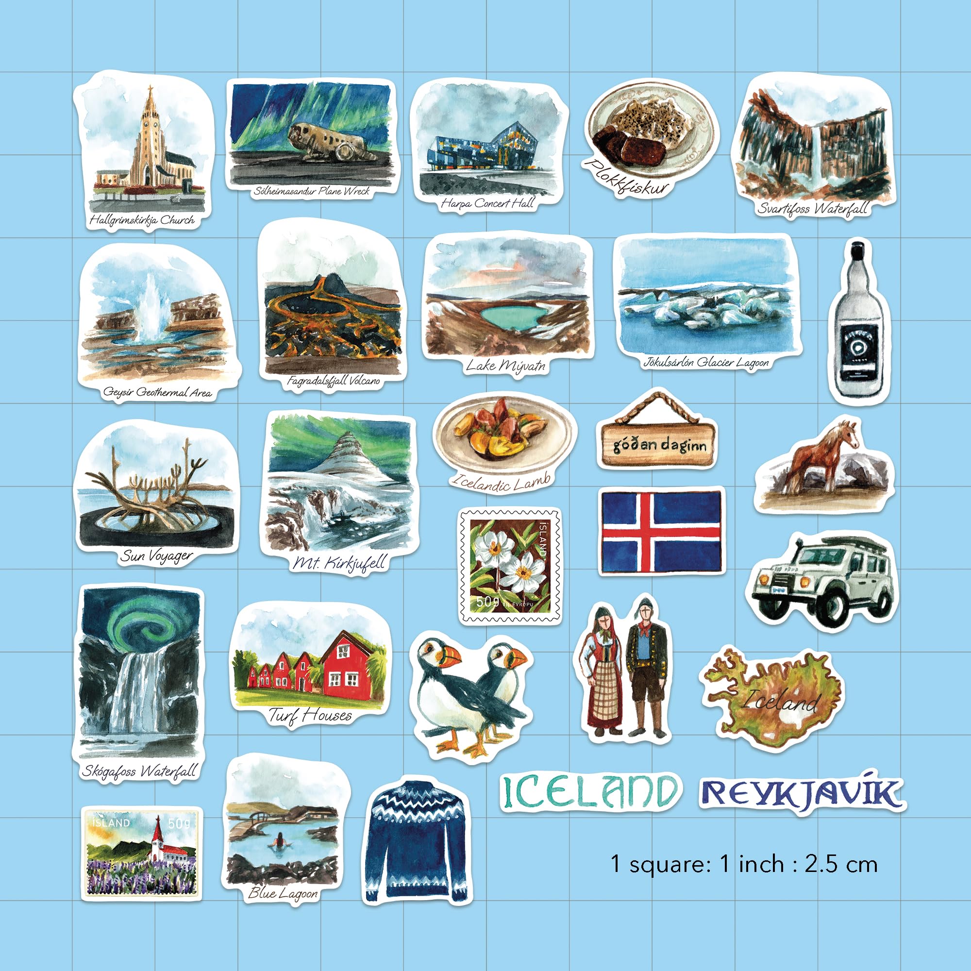 Stickers Autunno Navy Peony Adesivi Viaggio Magici Islanda (28 Pz) - Per Scrapbook E Diari Adesivi Scrapbook Cina Antica