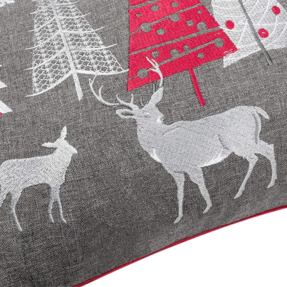 JWH Christmas Trees Throw Pillow Covers Decorative Deer Embroidered Pillow Case Pine Red Cushion Holiday Pillowcase for Farmhouse Bed Couch 14x20 Inches Grey