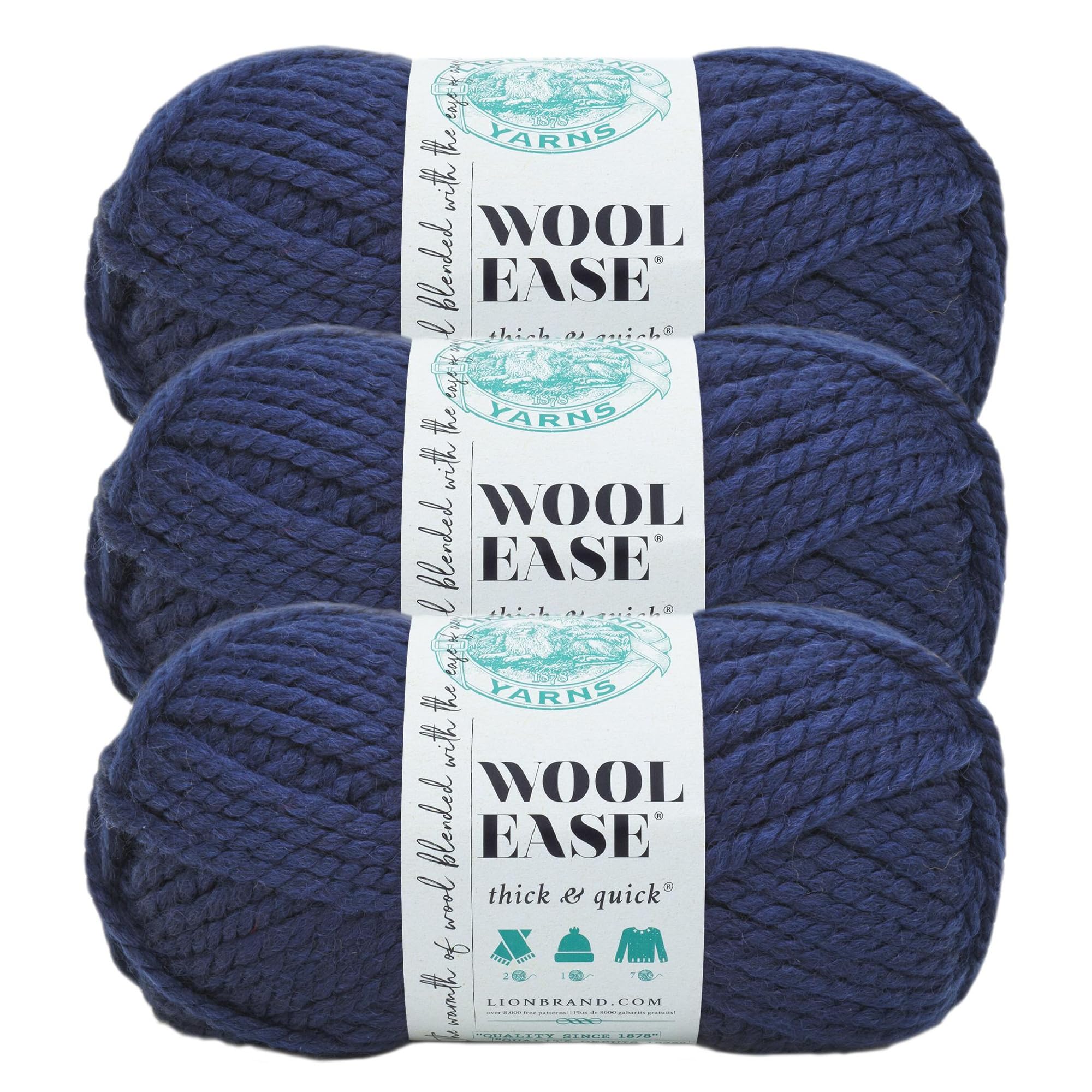 Lion Brand Yarn 640-110 Yarn, 3-Pack, Navy 3 Pack — image 1