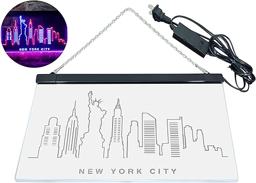 Miniatura 9 de ADVPRO Silueta de horizonte de la ciudad de Nueva York, letrero de neón LED de doble color, rojo y azul, 24 x 16 pulgadas st6s64-i3275-rb