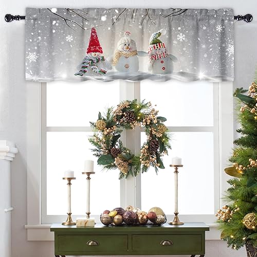 Miniatura 2 de Cenefa de Navidad para ventanas, muñeco de nieve, cenefas de Navidad, bolsillo para barra, 1 panel de árbol de Navidad, tratamiento de ventana para